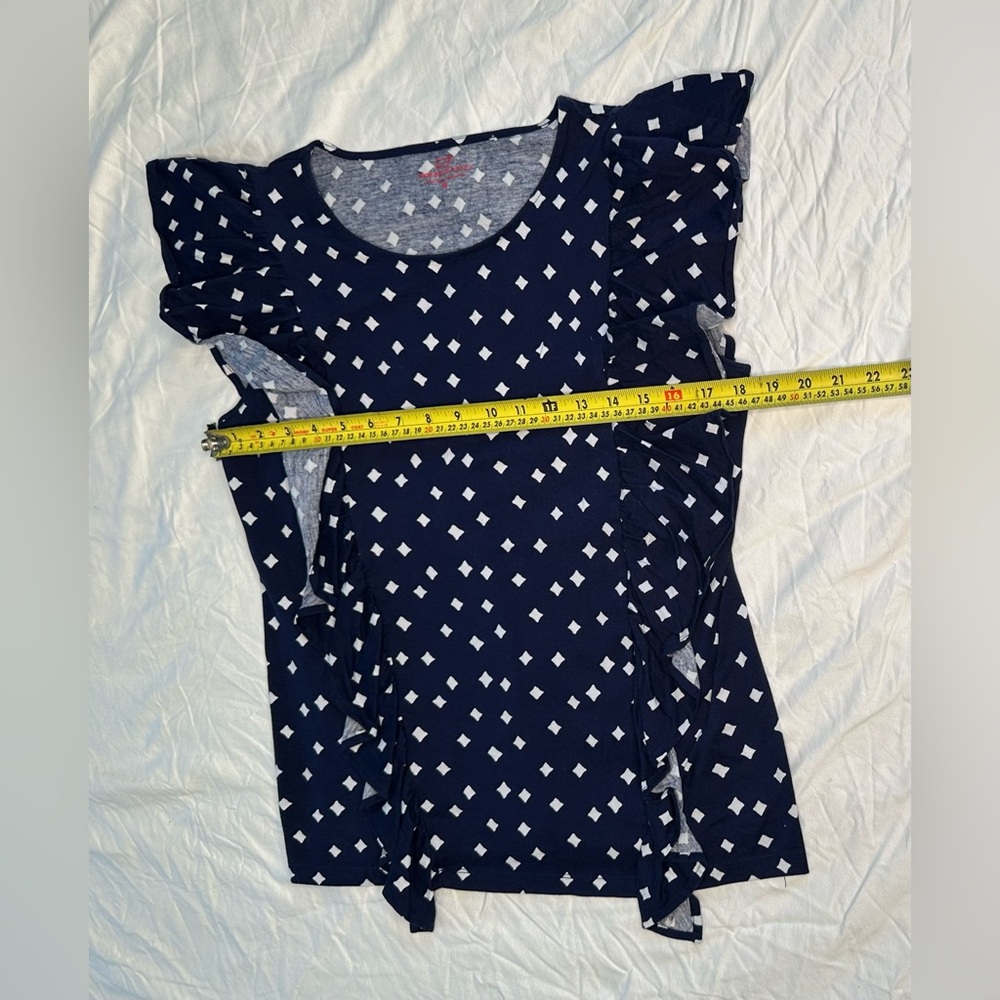 Vineyard Vines Ruffle Sleeve Cotton Top Navy White Dot Print Size M - Picture 8 of 11